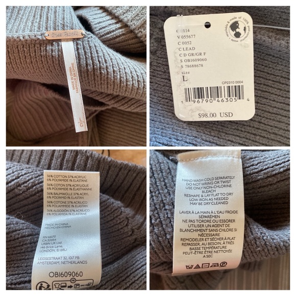 Free People NWT Easy Street Slouchy Drop Shoulder Crop Grey Pullover size Large - Picture 10 of 11